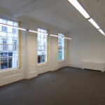 Internal view of period windows and LED lighting for offices to let Birmingham