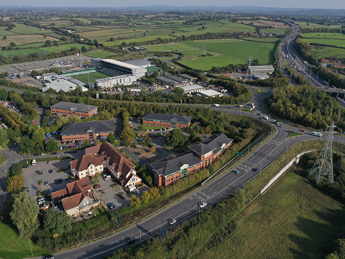 Aerial of office space to let Bridgwater Road, Worcester.