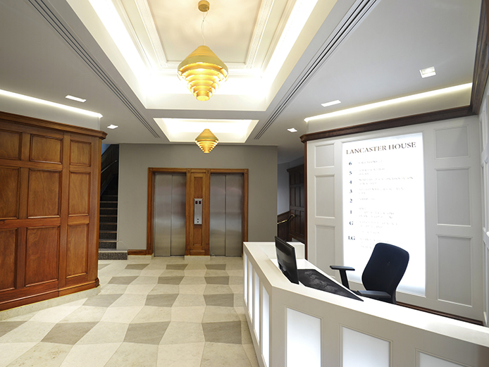 Reception showing commissionaire area within Lancaster House offices Birmingham