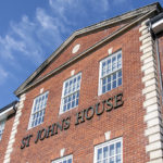 Sign at the front of St Johns House - offices to let Bromsgrove