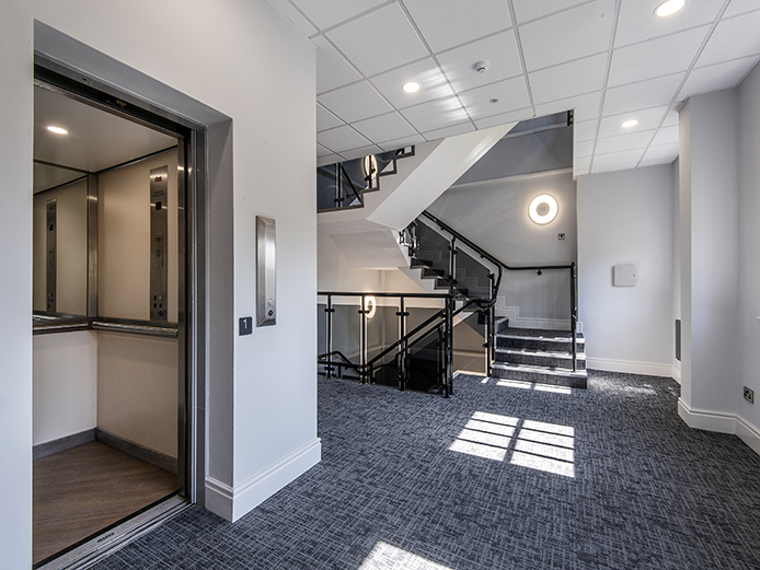 St Johns House staircase and lift - Bromsgrove office space
