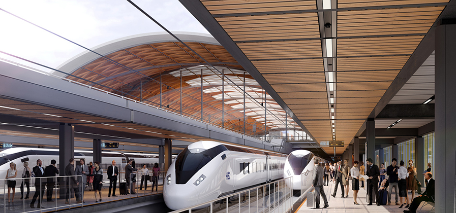 CGI of HS2 train platform - KWB's Birmingham office market research Q1 2020
