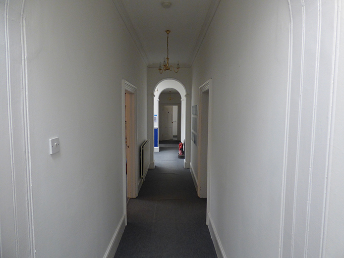 Internal view of corridor with period features in offices Birmingham