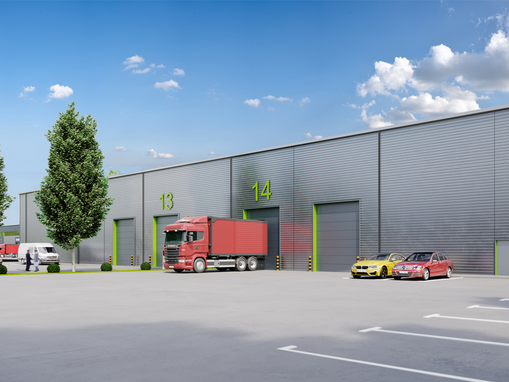 CGI of Holbrook Park large industrial units in Coventry