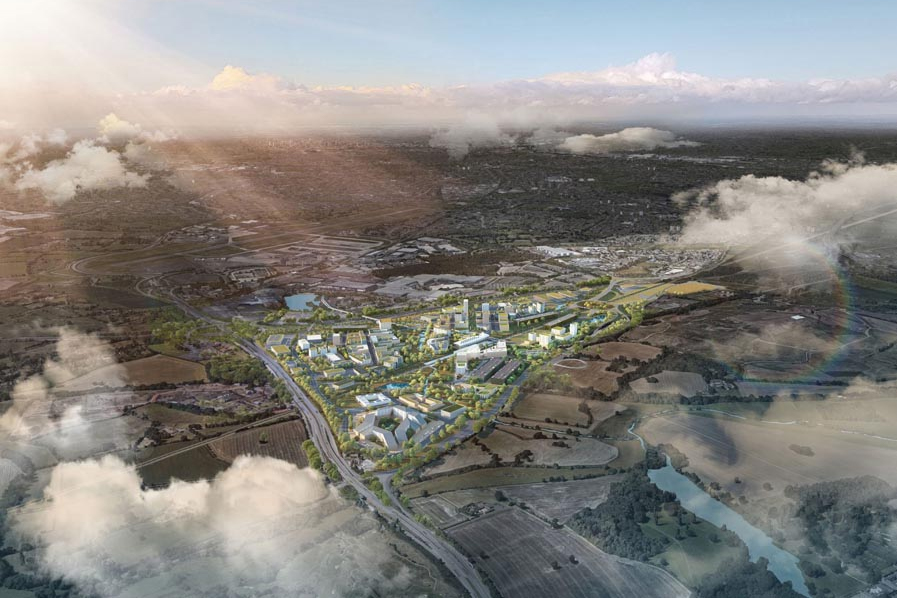 Aerial CGI of Arden Cross, the site of the HS2 Interchange Station and a new mixed-use destination