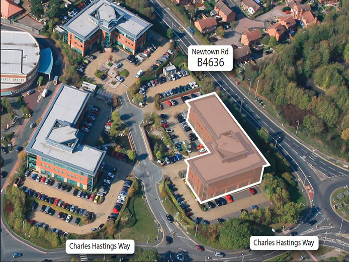 Aerial view of Charles Hastings Way and Newtown Road - offices to let Worcester