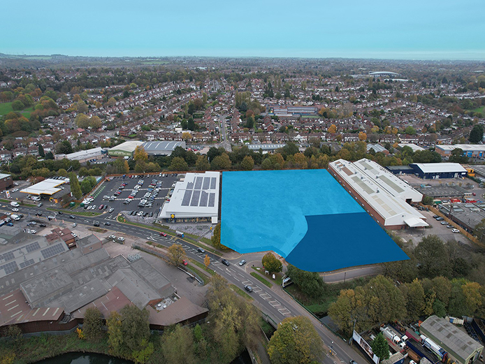 Aerial view of Prime Park industrial development Birmingham showing site outline