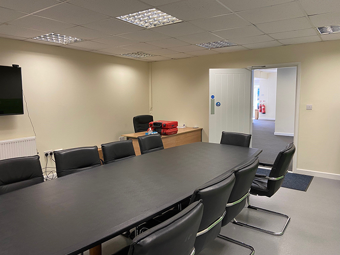 Boardroom in newly refurbished offices at Middlemore Lane West industrial unit, Aldridge, Walsall