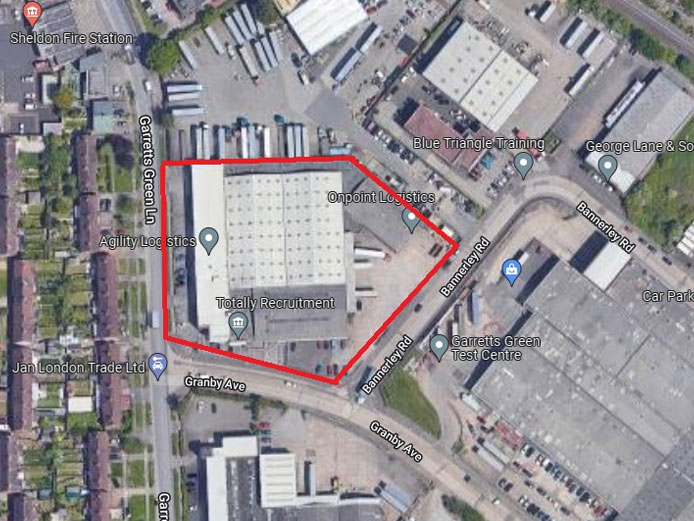 Aerial highlighting location at Garretts Green Lane industrial unit to let Birmingham, industrial unit for sale Birmingham