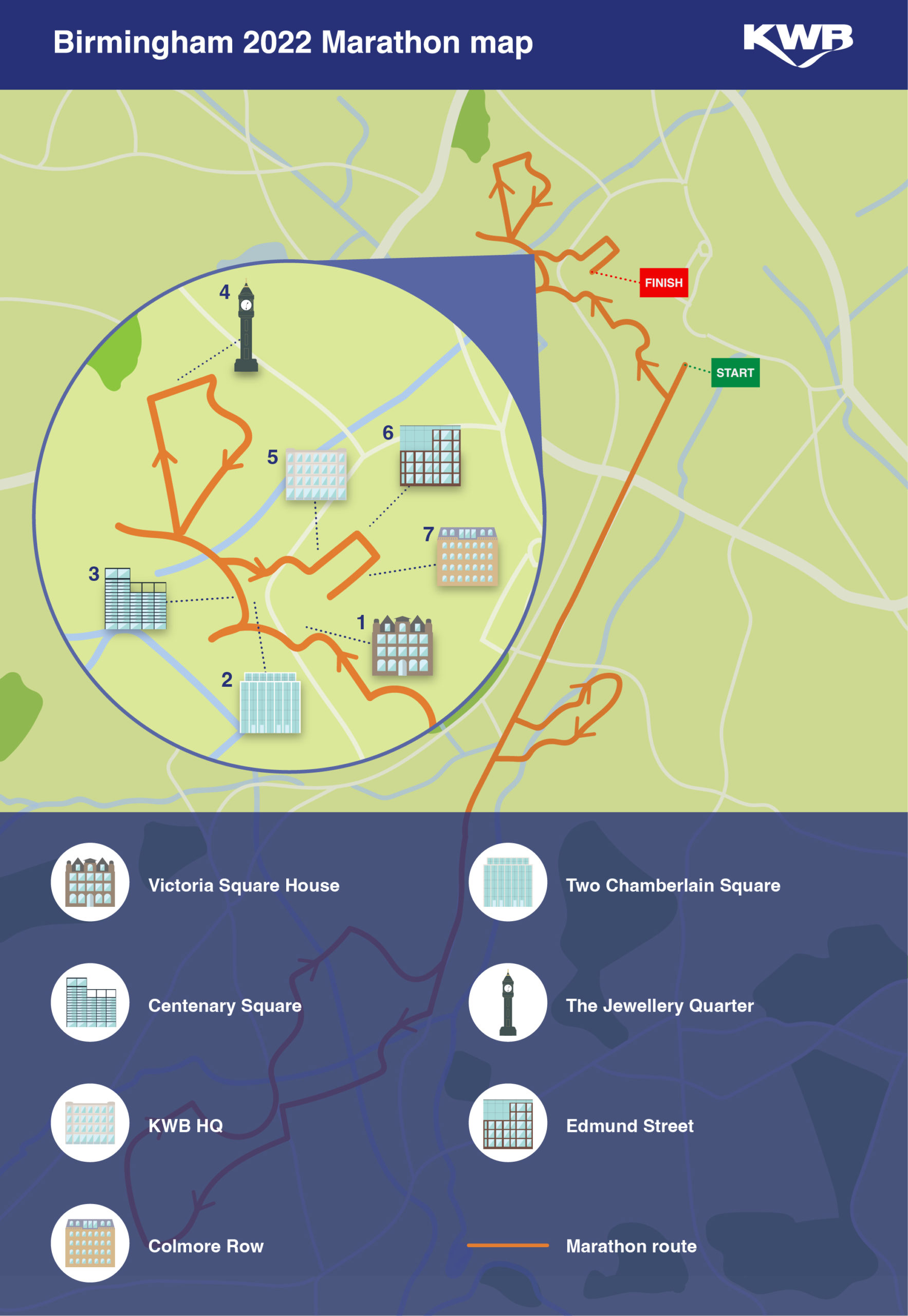 Commonwealth Games Birmingham 2022 Marathon map showing key offices in Birmingham