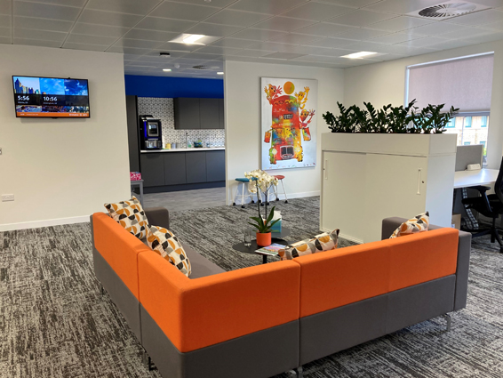 Breakout area at Vanderlande's offices after office refurbishment works by KWB Workplace | KWB 2022 review