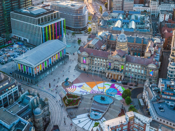 Aerial view of Birmingham Victoria Square and Paradise during Commonwealth Games