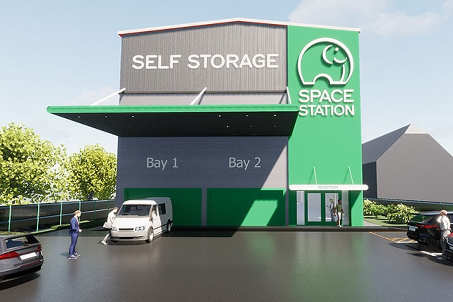 CGI of Space Station Self Storage unit currently being built on development land in Castle Bromwich sold by KWB