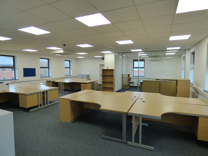 High quality, open plan Evesham office space at Orchard House with decoration and carpeting throughout