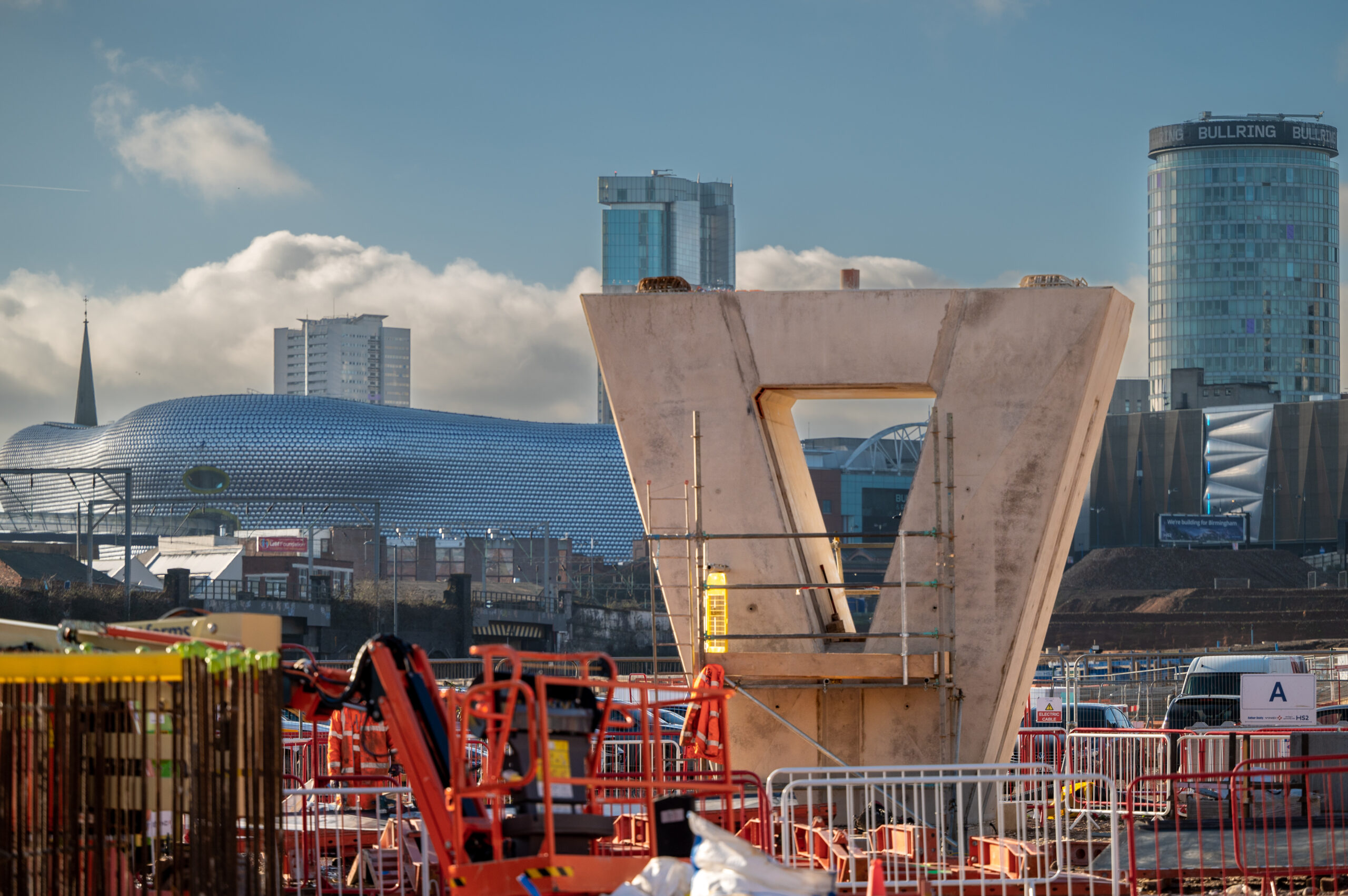 HS2 Ltd has completed the first giant V-shaped pier for the 300m-long viaduct that will bring high speed trains into the new Curzon Street Station in Birmingham