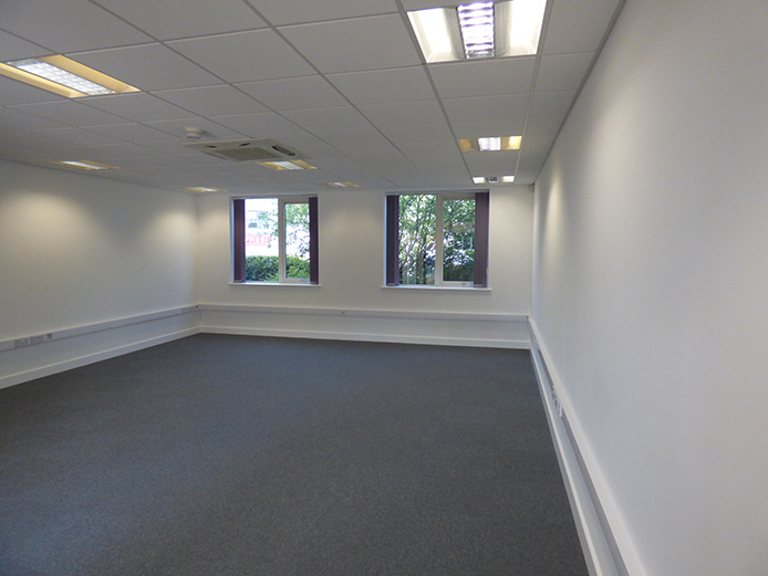 Open plan, self-contained office space to rent, decorated and carpeted throughout