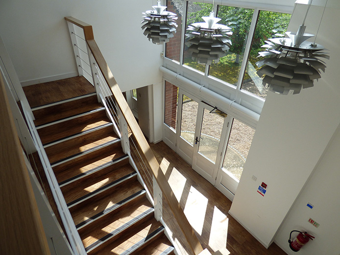 Impressive period staircase to first floor at Eastcote Court, self-contained offices for sale in Hampton in Arden