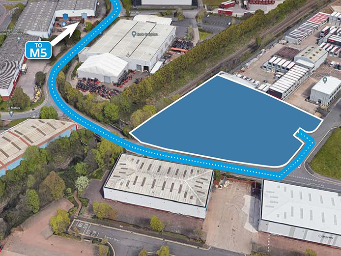 Site overview of Smethwick open storage land to let at Potterton Way