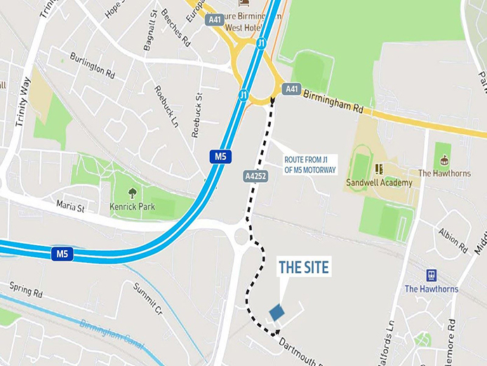 Map of Potterton Way open storage site and nearby road access