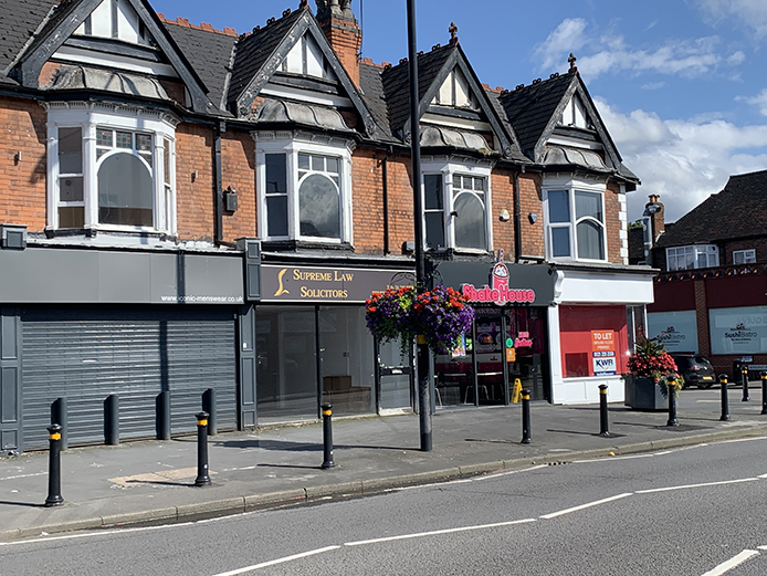 Exterior, retail space for rent, Wylde Green in popular shopping area on Birmingham Road