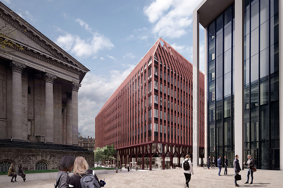 CGI of Three Chamberlain Square - the final office building in the Paradise development will bring more space to Birmingham city centre in 2025