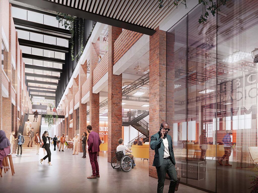 Internal CGI of Typhoo Wharf, Digbeth - the new home for the BBC - was the largest deal in the Birmingham office market in Q1 2024