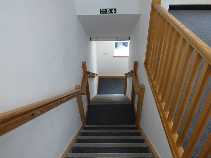 Timber feature staircase and handrails in self-contained offices for sale Henley-in-Arden