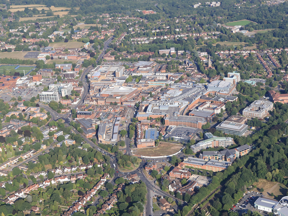 Aerial view of Solihull town centre