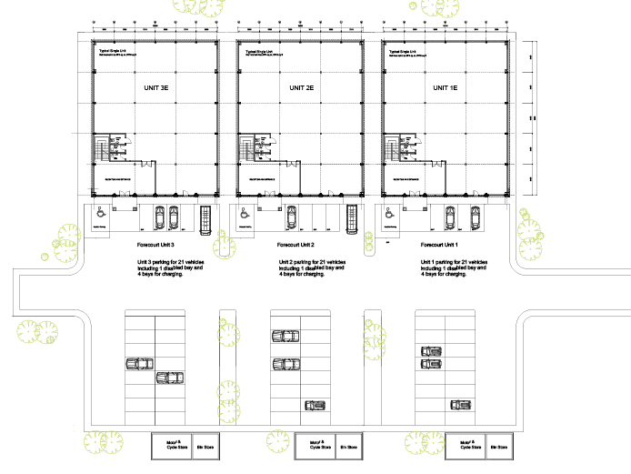 Floor plans of Buildings E1, E2 and E3 Abbey Park offices