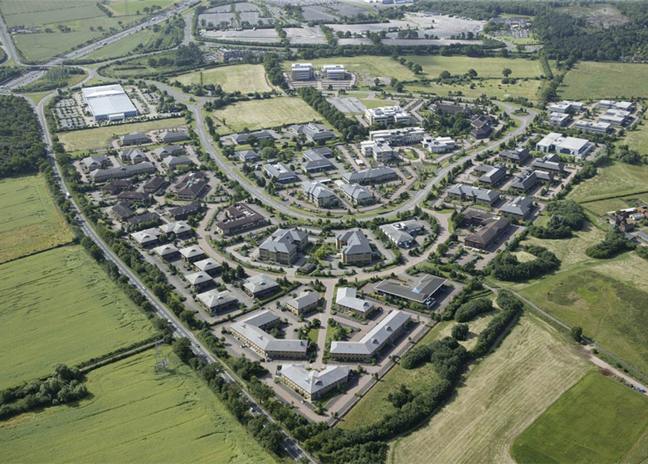 Aerial shot of Birmingham Business Park with deals seen in the KWB Q3 2024 Solihull office market research.