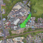 Aerial view showing the area surrounding the open storage development land for sale in Sandwell, West Midlands