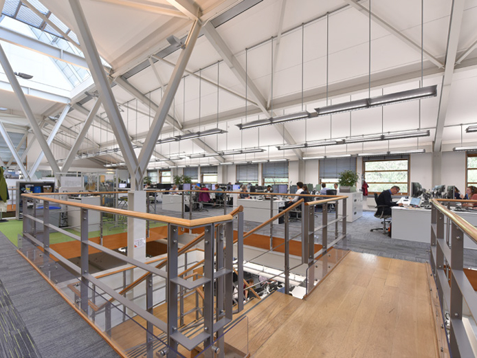 Internal staircase on first floor office space at Bio Building, Blythe Valley Park