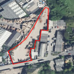 Aerial view outlining Oldfields industrial development land for sale in Cradley Heath, West Midlands