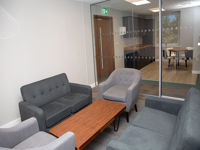 Relaxed meeting room and breakout area at Unit 2620 offices Solihull