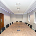 Boardroom with ambient lighting at fully refurbished offices, Birmingham Business Park, Solihull