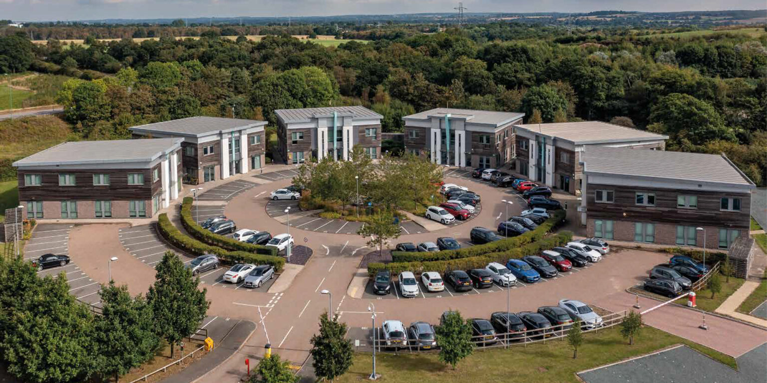 Aerial at Quartz Point offices to let Solihull and M42 corridor