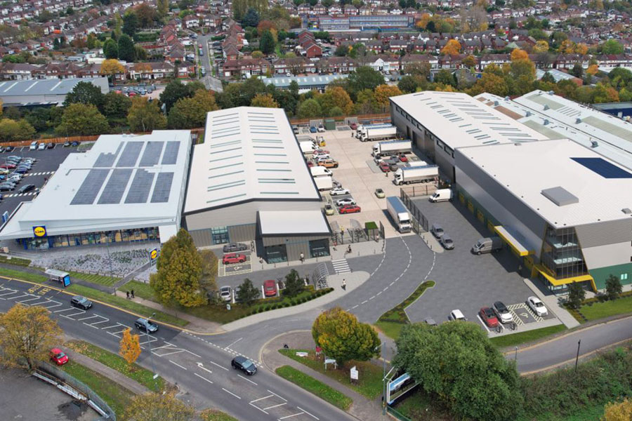 Aerial CGI of Prime Park industrial estate in Birmingham