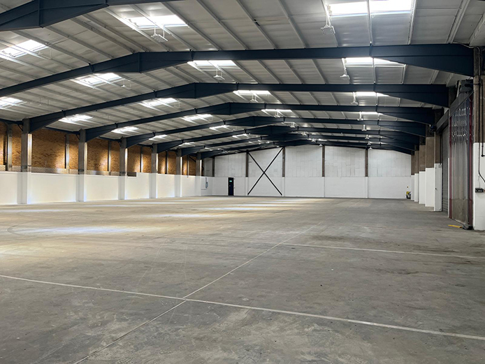 Internal view of refurbished warehouse space at 11 Tamebridge Industrial Estate