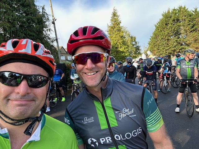 [L-R] Sam Lawrence, Director, KWB Property Management with Ian Romano Vice President and Head of Land & Development, Prologis UK at the Prologis 100 charity bike ride