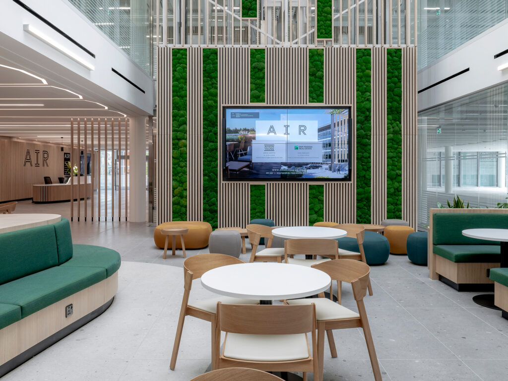 Reception at AIR Solihull, which gained notable popularity in the 2024 Solihull office market due to its high-quality, on-site facilities