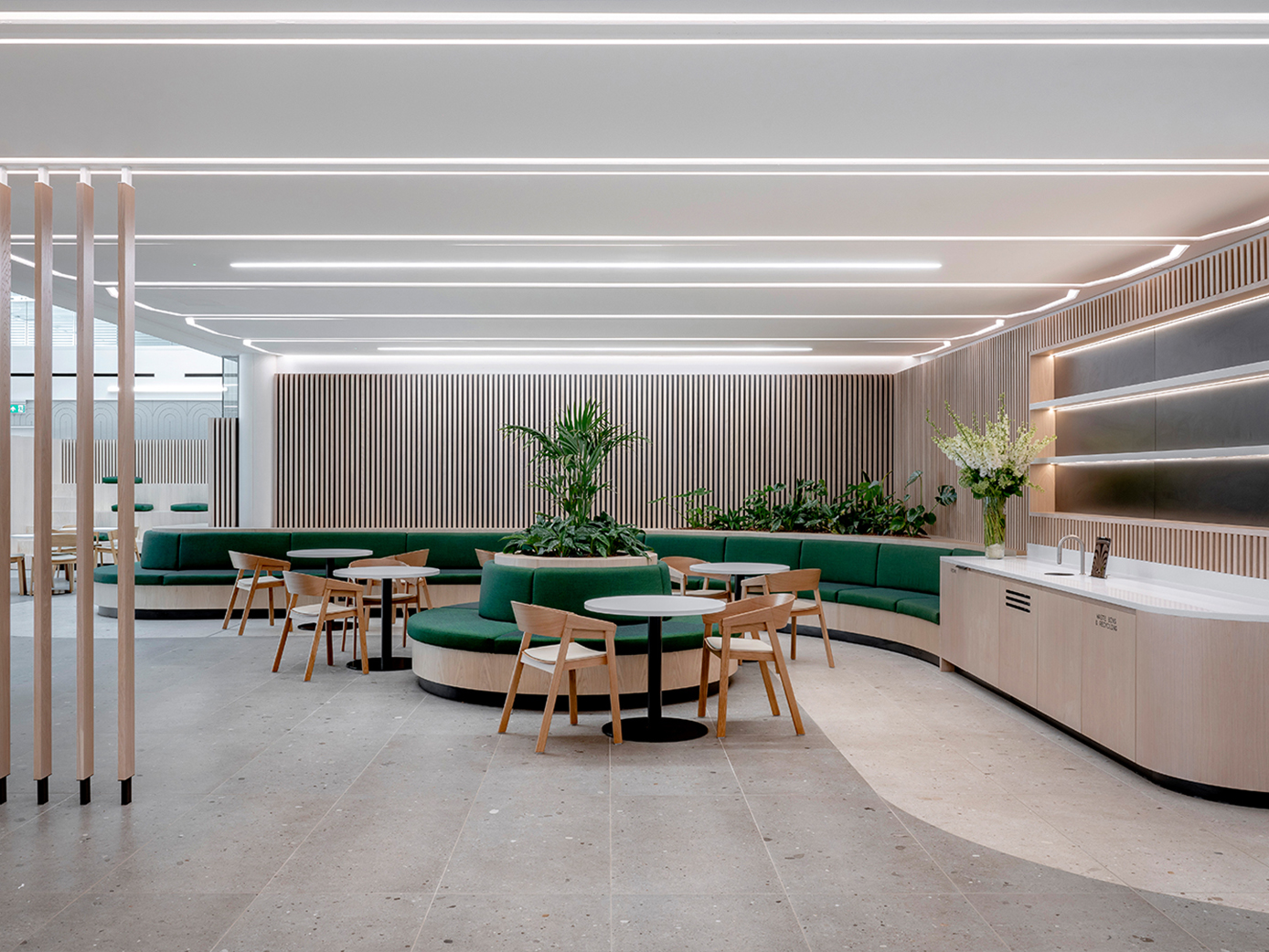 Communal break-out area situated in the building's triple height atrium