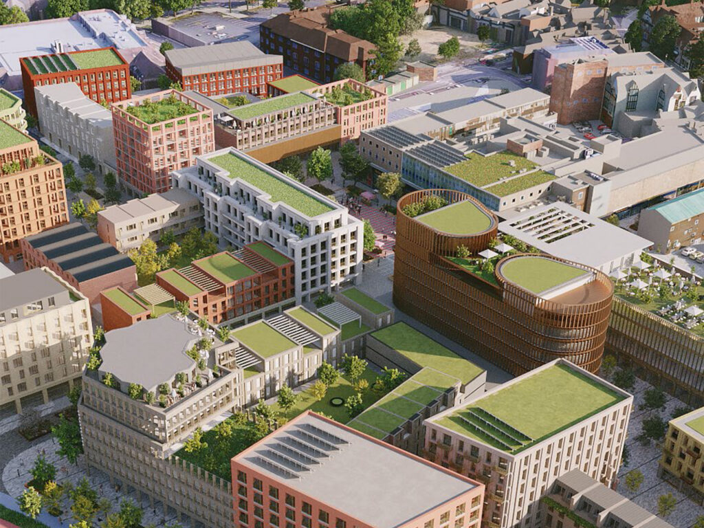 Latest CGI showing the transformation of Mell Square into Holbeche Place, Solihull with planning now approved