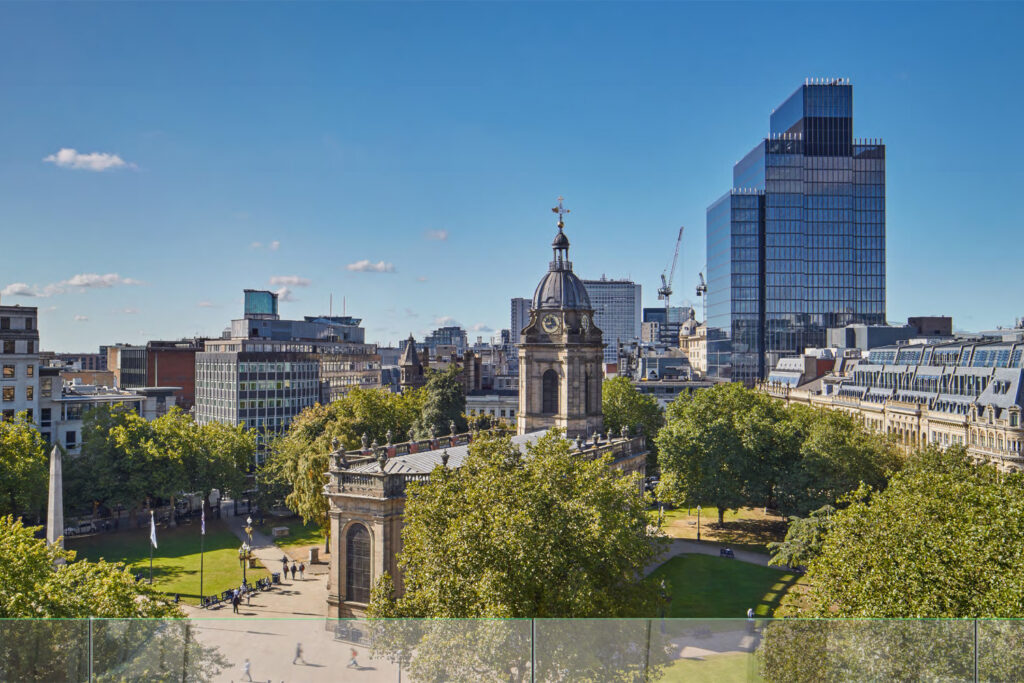 Birmingham's Colmore Row area, viewed from the roof terrace at Five St Philips, where serviced office operator Gilbanks was the eighth largest deal in 2025