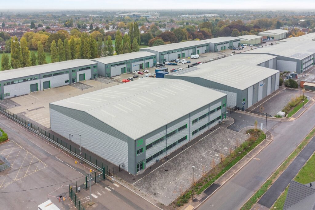 Aerial view of Indurent Park Holbrook in Coventry, a prime instruction and highlight of KWB Industrial apprentice Ellie Cole's involvement and experience