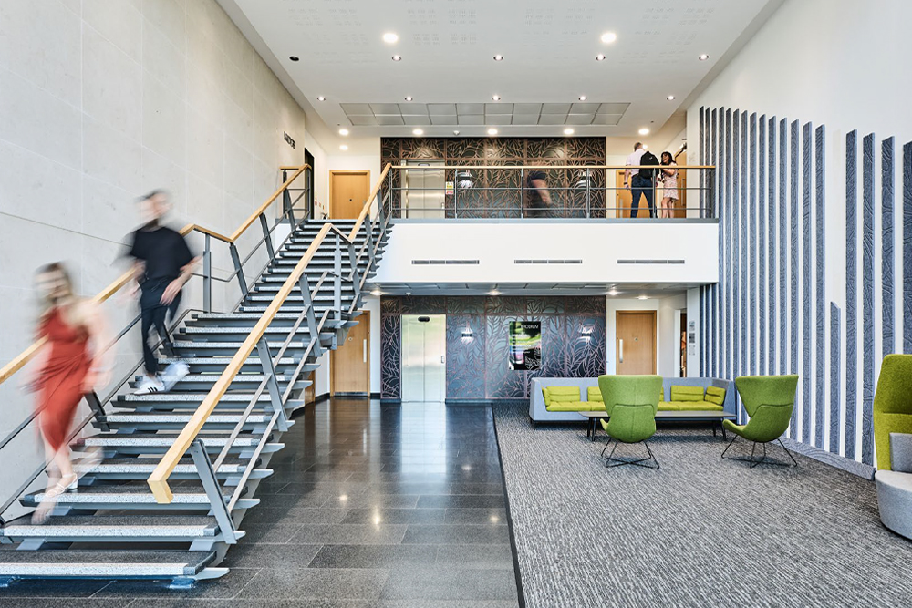 Double-height reception of Rhodium, Blythe Valley Business Park where Convergence took space in Q1 2026