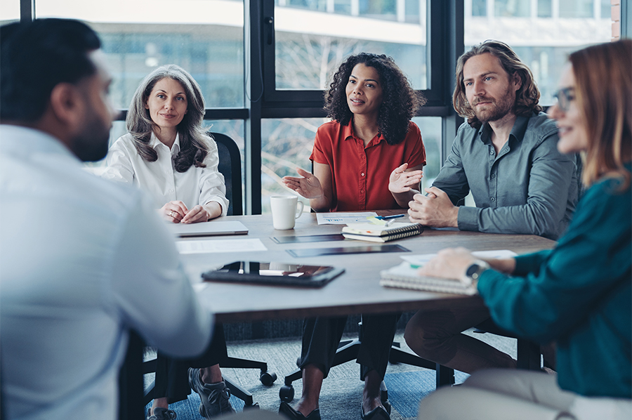 A meeting looking at marketing office space